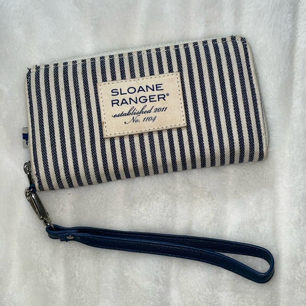 Sloane Ranger Wristlet Clutch Wallet Denim Pin Stripe
